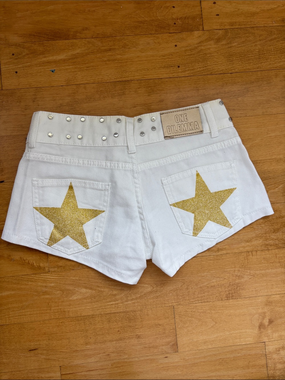 Women's White Studded Denim Shorts